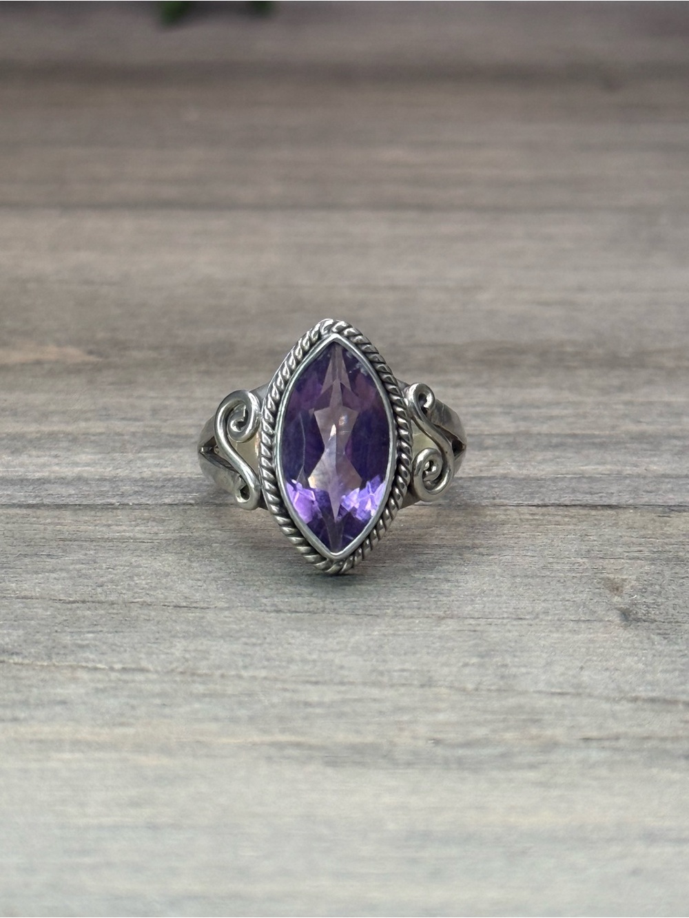 Sterling Silver Marquise Amethyst Ring